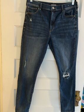 Express Dark Wash Distressed Skinny Jeans